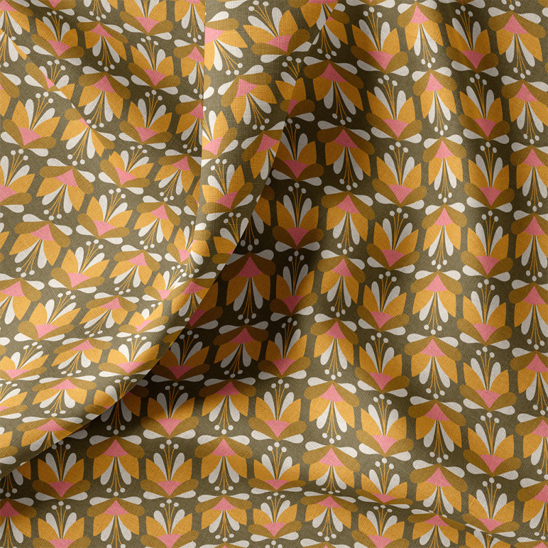Printed Cotton EMILE Yellow / Pink